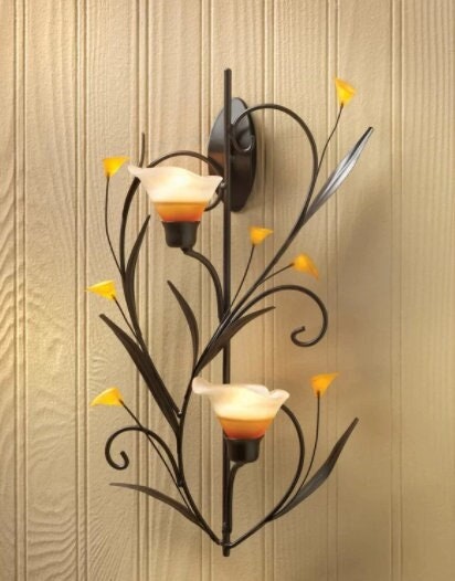 Romatic Feel Candle Wall Sconce, Amber Lily Flower Design, Christmas Lighting, Festival Decor Light, Housewarming Gift