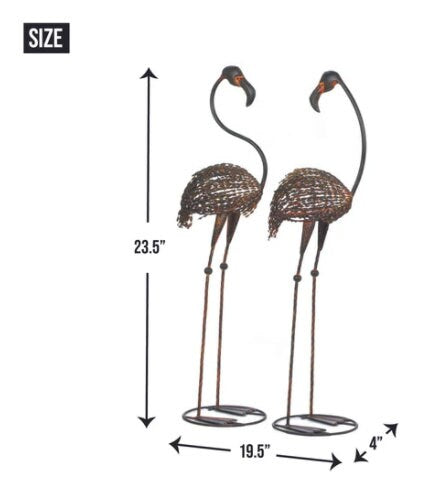 Rustic Flamingo Pathway Metal Graden Stake | Yard Lawn Patio Walkway Decor |  Set of 2 Wild Art Outdoor Decoration, 42 inches High