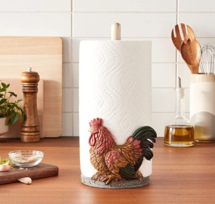 Farm Rooster Paper Towel Holder,  Rustic Country Kitchen Decor Accessories, Home Decoration, Christmas Gifts for Mom, Grandma, 12" High