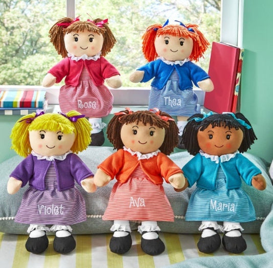 Personalized Rag Doll for Girls, Soft Plush, Sleeping Cuddle Buddy, Gift for Baby, Toddlers, Customize Kids Name, Stocking Stuffers, 15" H