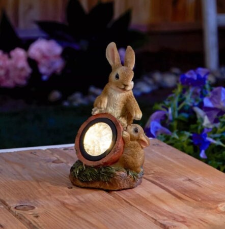 Solar Powered Light Garden Decor, Outdoor Statue Lights Animal Night Light Home Garden, Backyard Pathway Yard Patio, Rabbit Figurines
