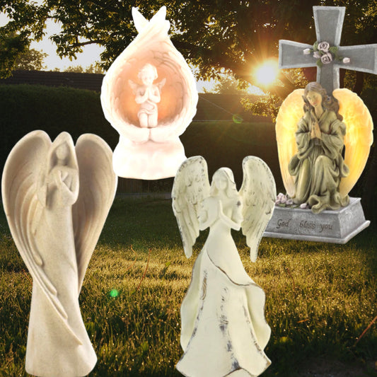 Angel Figurines, Statues & Blessed Cross, Spiritual Decorations for Home Garden, Religious Gift for Mom Dad Catholics, Christian, 4 Designs