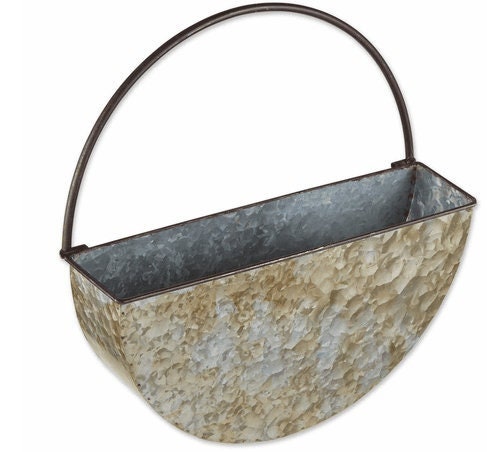 Galvanized  Metal Wall Planter, Rustic Tin Flower, Herb, Greenery Holder, Indoor or Outdoor Farmhouse Geometric Decor, 3 Shapes Available