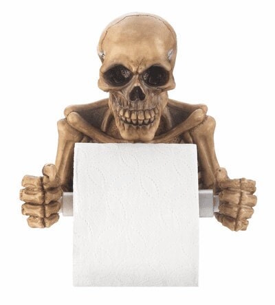 Skull Toilet Paper Holder, Gothic Wall Decoration, Tissue Towel Shelf Rack - Bathroom Resin Tissue Roll Holder, Wall Decoration, 7.5" High