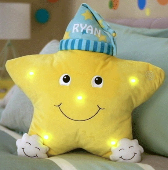 Personalized Twinkle Light-Up Star Pillow, Christmas Gift for Toddlers, Kids, Children, Plush Toy, Stocking Stuffers Customize with Any Name