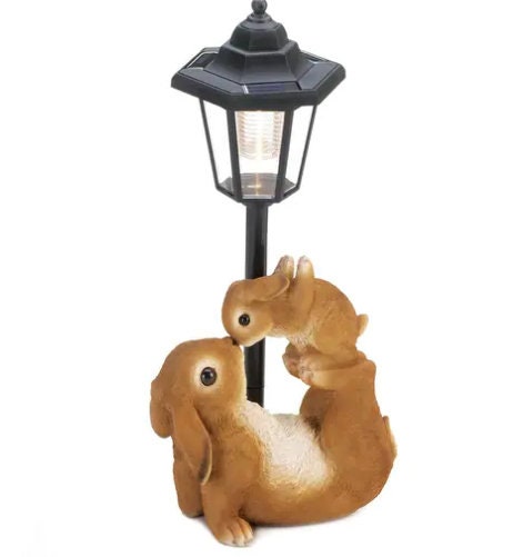 Garden Solar Lamp - Adorable Mom and Baby Rabbit, Patio Yard Lawn Ornament Gift Ideas, Outdoor Light & Animal Sculpture Decor, 14" High