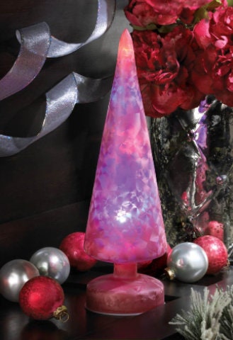 Mini Christmas Tree with Lights - Glass Tree Statuette, Table Top Light Up Decor, Miniature Ornaments, Xmas Gift Ideas, 12" high