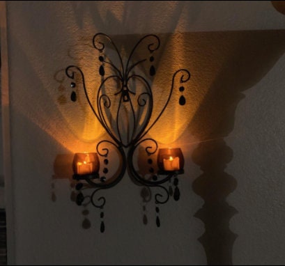 Gothic Glowing Candle Wall Sconces, Set of 2 Hanging Candle, Tea lights or Votive Lights Holder, TV Wall Bedroom Living Room Decor, 15" H