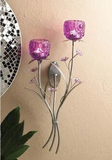 Decorative Candle Wall Sconce, Tea Lights Wall Fixture in Purple Blooms for Bedroom Bathroom Hallway, Christmas Decoration and Gift Ideas