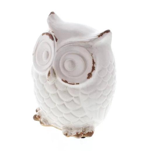 Distressed White Owl Figurine | Rustic Accents for Living Room Bedroom Kitchen Office Shelf Decorations, 6.5 HIgh