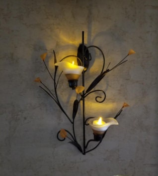 Romatic Feel Candle Wall Sconce, Amber Lily Flower Design, Christmas Lighting, Festival Decor Light, Housewarming Gift