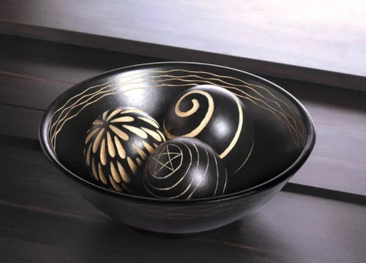 Artisan Decorative Bowl And Balls | Contemporary Art Deco for Kitchen Table or Coffee Table, Decorative Centerpiece, 3.5 Inches High