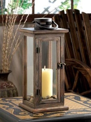 Lodge Wooden Lantern, Rustic Hurricane Candle Holder for Indoor Outdoor, Home, Garden, Wedding - Tabletop or Hanging, 15.75" High