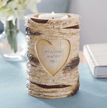 Romantic Couples Personalized  Anniversary Gift, Rustic Wedding Candle Holder, Memorable Gift, and Keepsake, Resin with Wood Veneer Finish