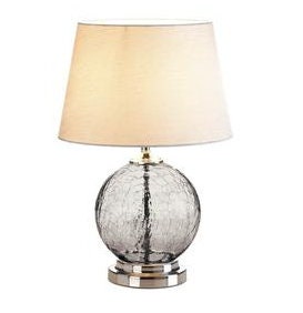 Modern Contemporary Lamp, Gray Crackle Glass Orb with Silver Base, Table Lamp for Living Room Nightstand Bedside Office, 19.25" High