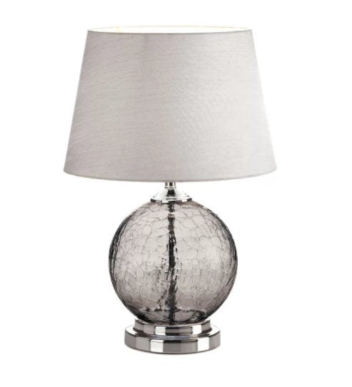 Modern Contemporary Lamp, Gray Crackle Glass Orb with Silver Base, Table Lamp for Living Room Nightstand Bedside Office, 19.25" High