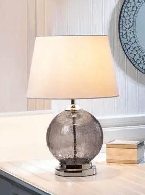 Modern Contemporary Lamp, Gray Crackle Glass Orb with Silver Base, Table Lamp for Living Room Nightstand Bedside Office, 19.25" High