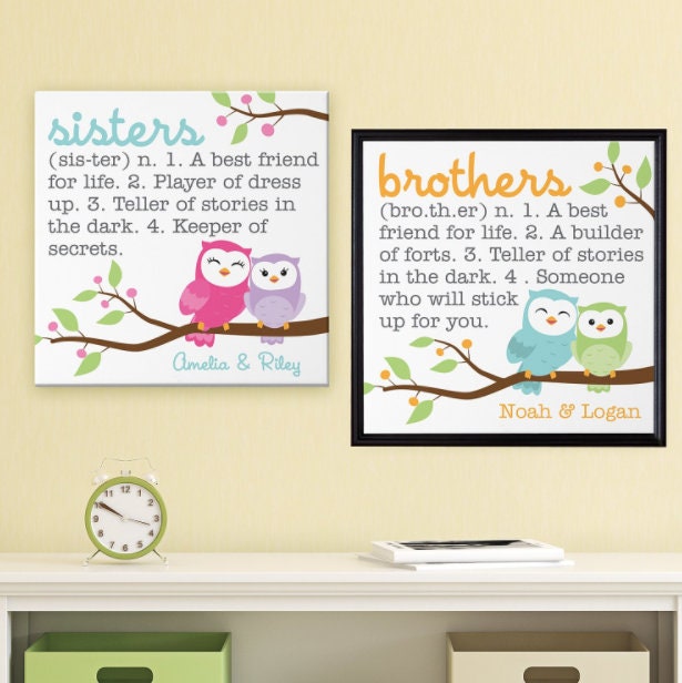 Sibling Playroom Wall Decor Personalized Poster for Brothers and Sisters, Kids Nursery Room Canvas Art, Meaningful Gift Quote, Ready to hang