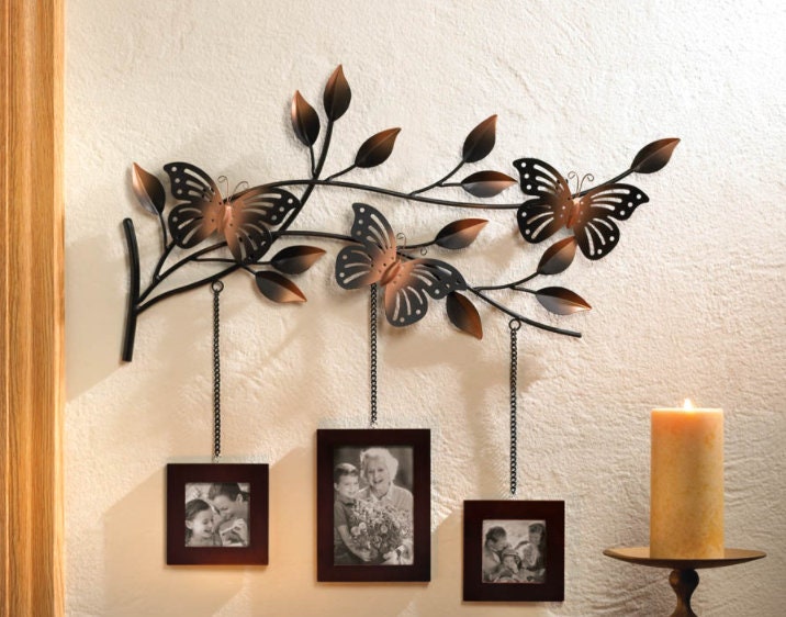 Butterfly Frames Wall Decor, Metallic Branch with Leaves Three Pictures, Wedding Gifts Ideas