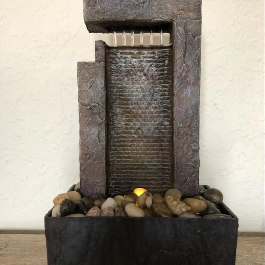 Indoor Calming Tabletop Water Fountain | LED-Reflective Lighting Quiet Comfort Zen Waterfall Fountain | Desk Office and Home Decor, 10" H