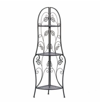 3-Tiered Corner Baker Shelf, Vintage Design Storage Rack, Black Metal Bookshelf Display for Living Room Bathroom Bedroom Wall, 50" high