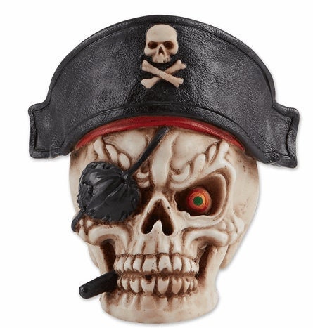 Grinning Pirate Skull Head, Skeleton Figurine, Nautical Pirate and Treasure Hunt Collectible Statue and Props, Cool Gifts