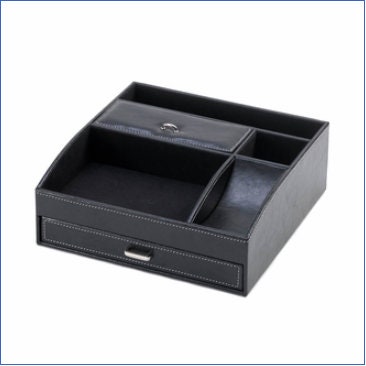 Black Faux Leather Box, Catch all Tray Table Organizer, 6 Compartments, For Him, Father's Day Gift Ideas