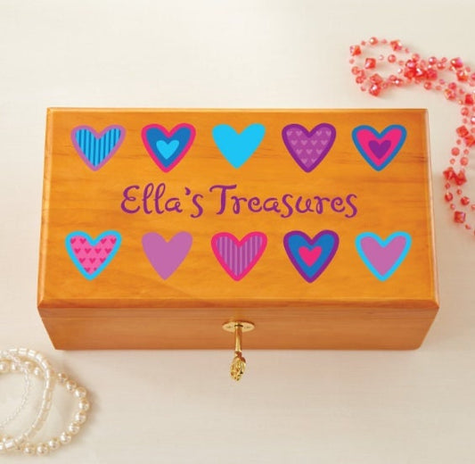 Personalized Treasure Box for Girls, Keepsake Trinket Holder with Lock & Key, Customize Kids Name or Any Message, Birthday Christmas Gifts