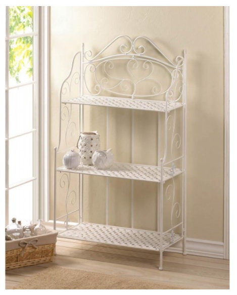 Three-Tier White Basket Weave Shelves Furniture Bakers Rack Organizer Living Room Home Decor