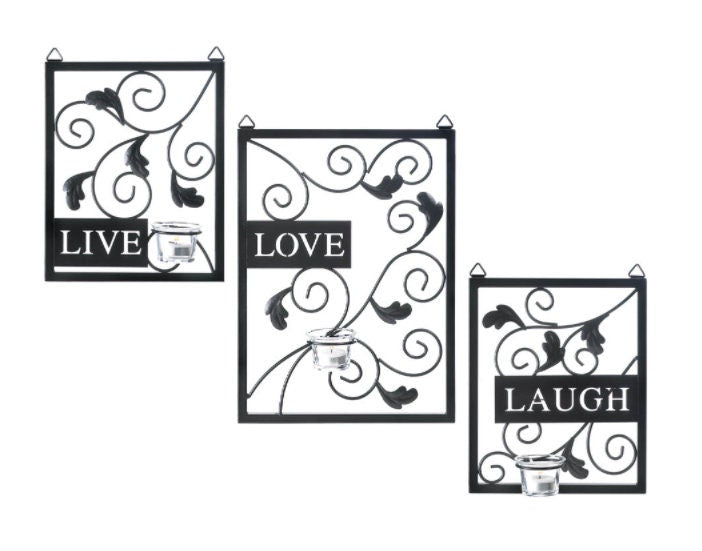 Motivational " Live, Love, Laugh " Candle Rack Holder, Set of 3 Wall Plaques