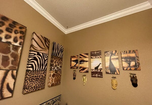 African Animal Exotic Sculptures, Tribal Wall Plaque & Decor, Savannah Themed Bathroom Living Room Bedroom, Housewarming Gift, Set of 4