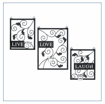 Motivational " Live, Love, Laugh " Candle Rack Holder, Set of 3 Wall Plaques