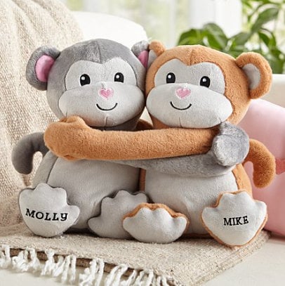 Sweet Hugs and Kisses Monkeys , Stuffed Animals, Personalized Valentine Present, Gift Ideas