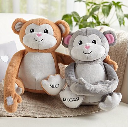 Sweet Hugs and Kisses Monkeys , Stuffed Animals, Personalized Valentine Present, Gift Ideas