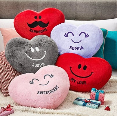 Personalized Heart-Shaped Plush Throw Pillow, Cushion Fluffy Throw Pillow