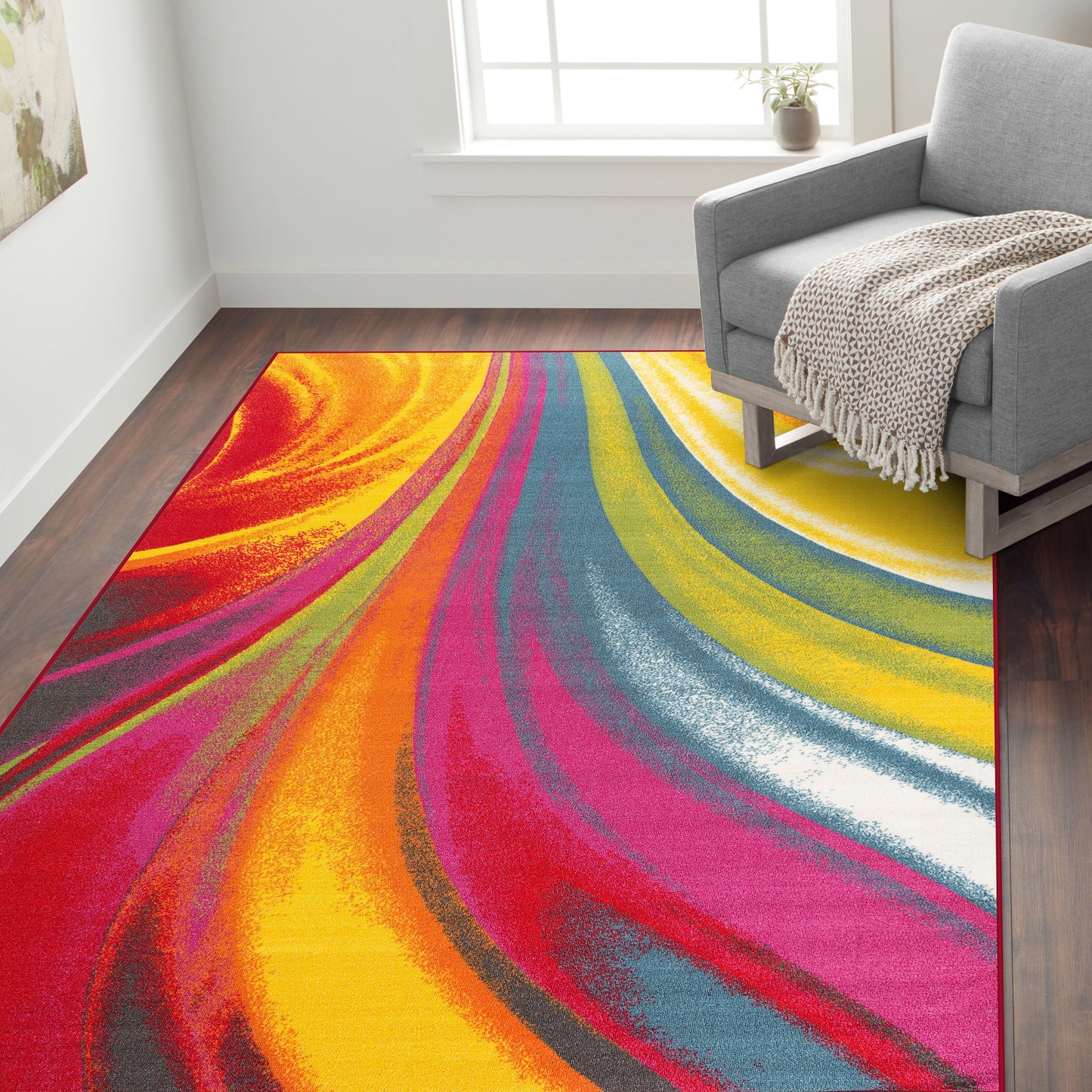 Area Rugs Modern Contemporary Waves Non-Slip (Non-Skid) Ruggable Rugs