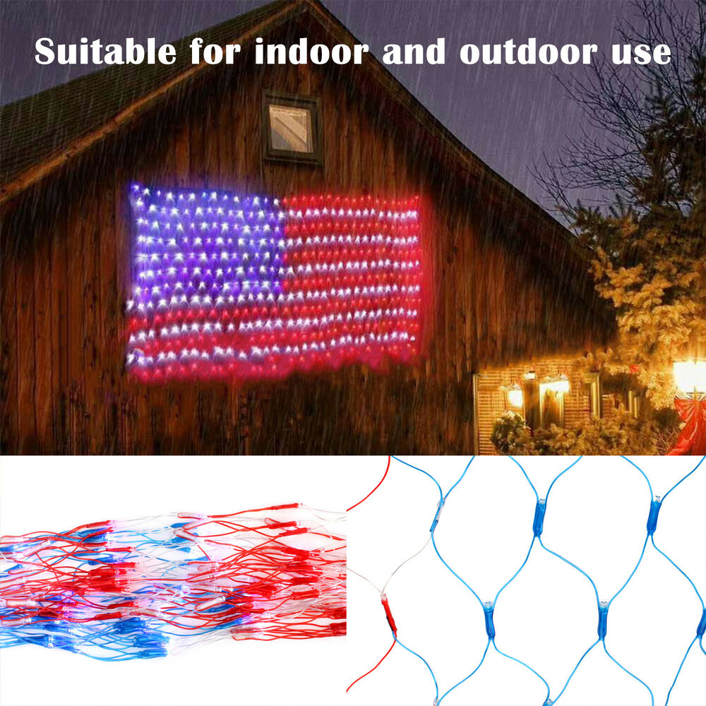 USA Flag Lights 420 LED American Flag Net String Light Hanging Garden Yard Decor