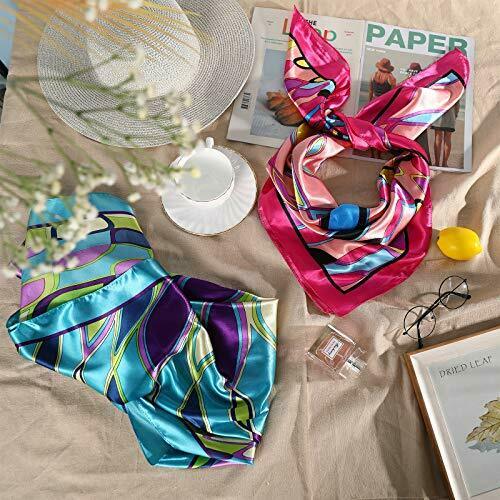 35" Large Satin Square Head Scarf - 2Pcs Silk Like Floral Head Scarves Square...