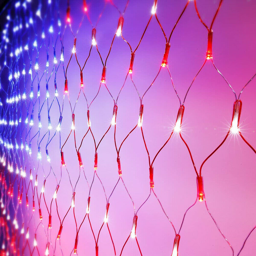 USA Flag Lights 420 LED American Flag Net String Light Hanging Garden Yard Decor