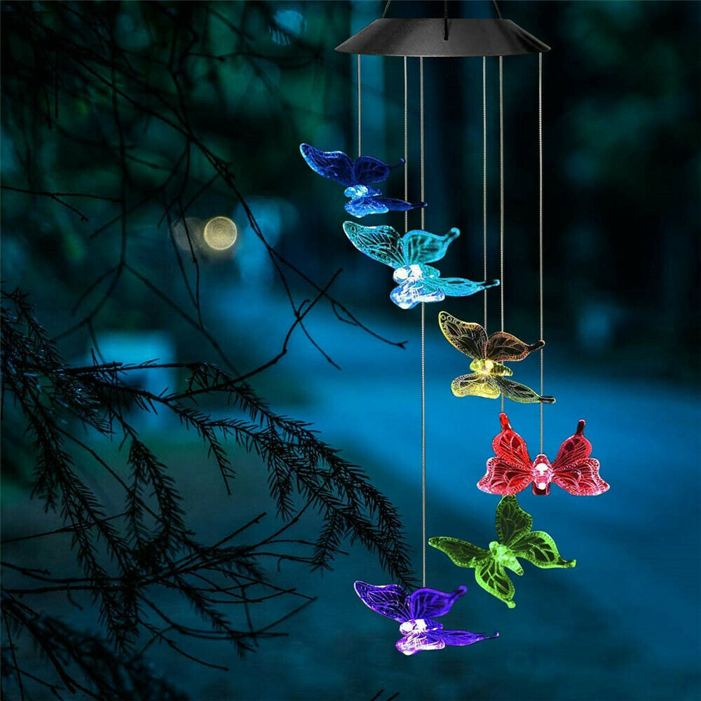 Solar LED Garden Outdoor Wind Chimes Color Changing Lights Hanging butterfly