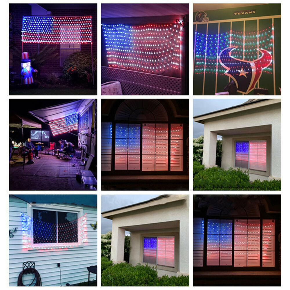 USA Flag Lights 420 LED American Flag Net String Light Hanging Garden Yard Decor