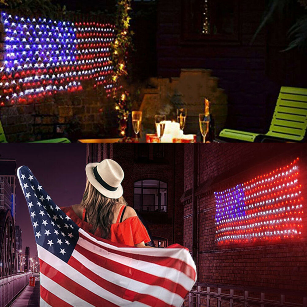 USA Flag Lights 420 LED American Flag Net String Light Hanging Garden Yard Decor