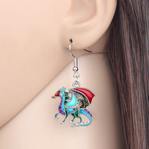 Enamel Alloy Funny Dragon Earrings Dinosaur Dangle Jewelry Gift for Women Charms