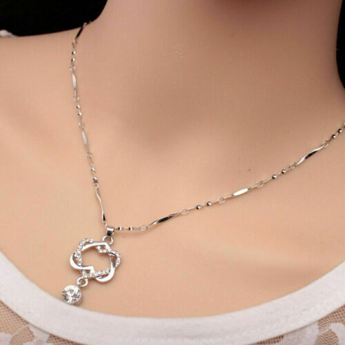 Gorgeous 925 Silver Necklace Pendant Women Cubic Zircon Jewelry Double Heart USA