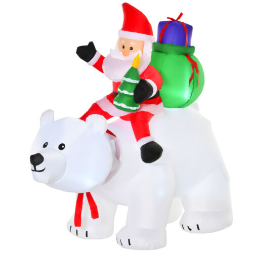 6' Inflatable Christmas Santa Claus Riding Bear, Blow-Up Outdoor Display w/ LEDs