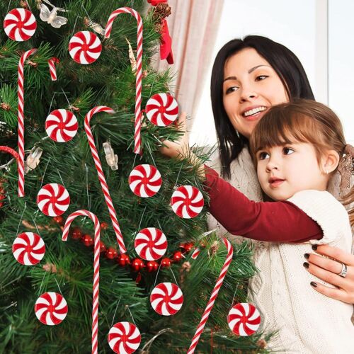 60Pcs Candy Canes Christmas Tree Decorations-Plastic Peppermint Candy Cane