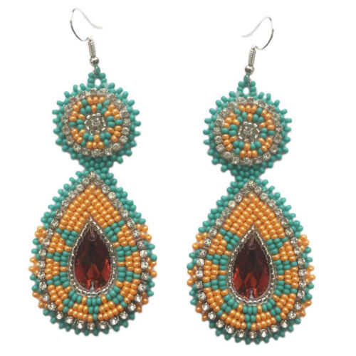 Native Style Beaded Teardrop Seed Bead Earrings Fashion Jewelry Ethnic Design