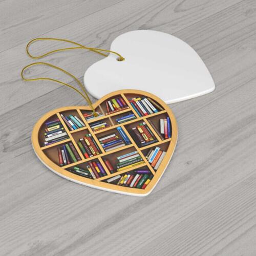 Book Lovers Heart-Shaped Bookshelf Pendant Ornament Christmas Tree Decor Gifts