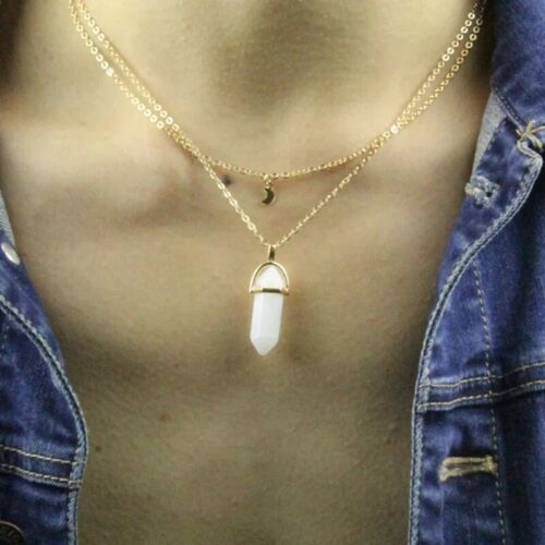 Fashion Jewelry Natural Black White Stone Choker Necklace Women Gold Color Moon