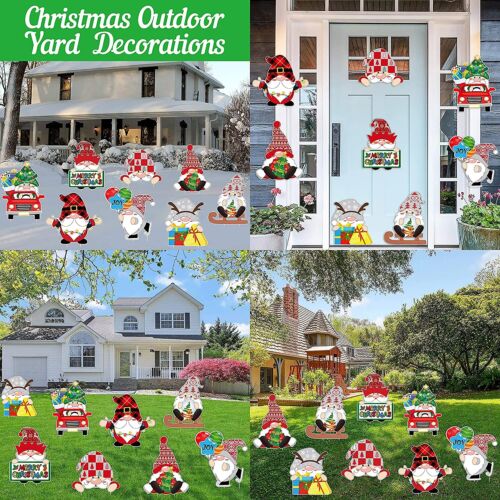 8PCS Christmas Decorations Gnome Yard Signs Stakes - Xmas Yard Lawn Sign Outdoor